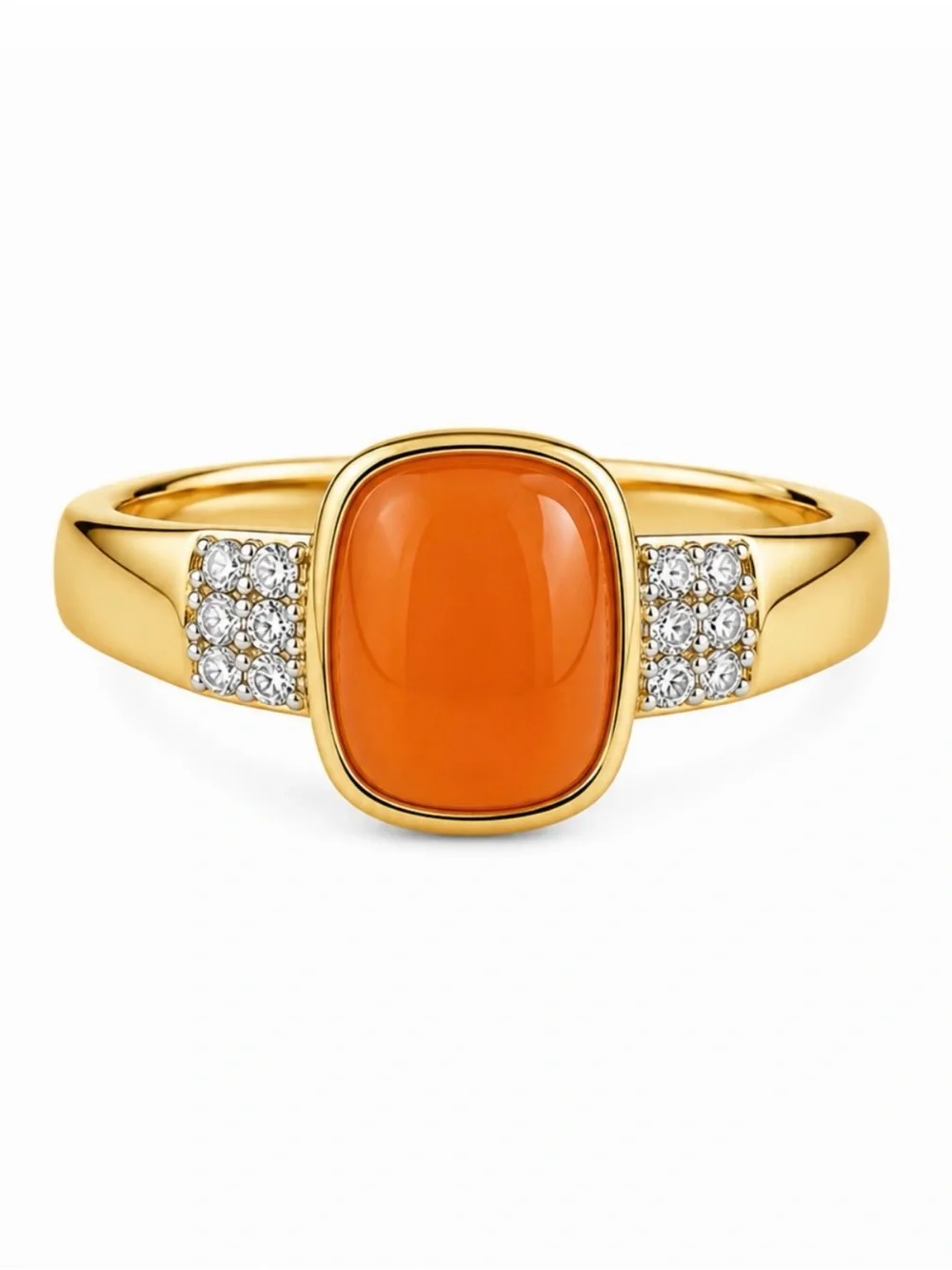 🆕 SONI • Gold Ring Orange Cabochon Crystal Stones Cocktail  Ring
